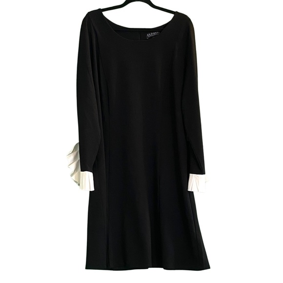 Eloquii Long Sleeve Ivory Ruffle Cuff Round Neck Black Knit Sheath Dress Size 22 - Picture 5 of 8